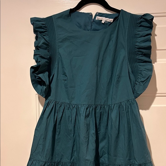English Factory Teal Dress with Ruffle Detail - Picture 3 of 3